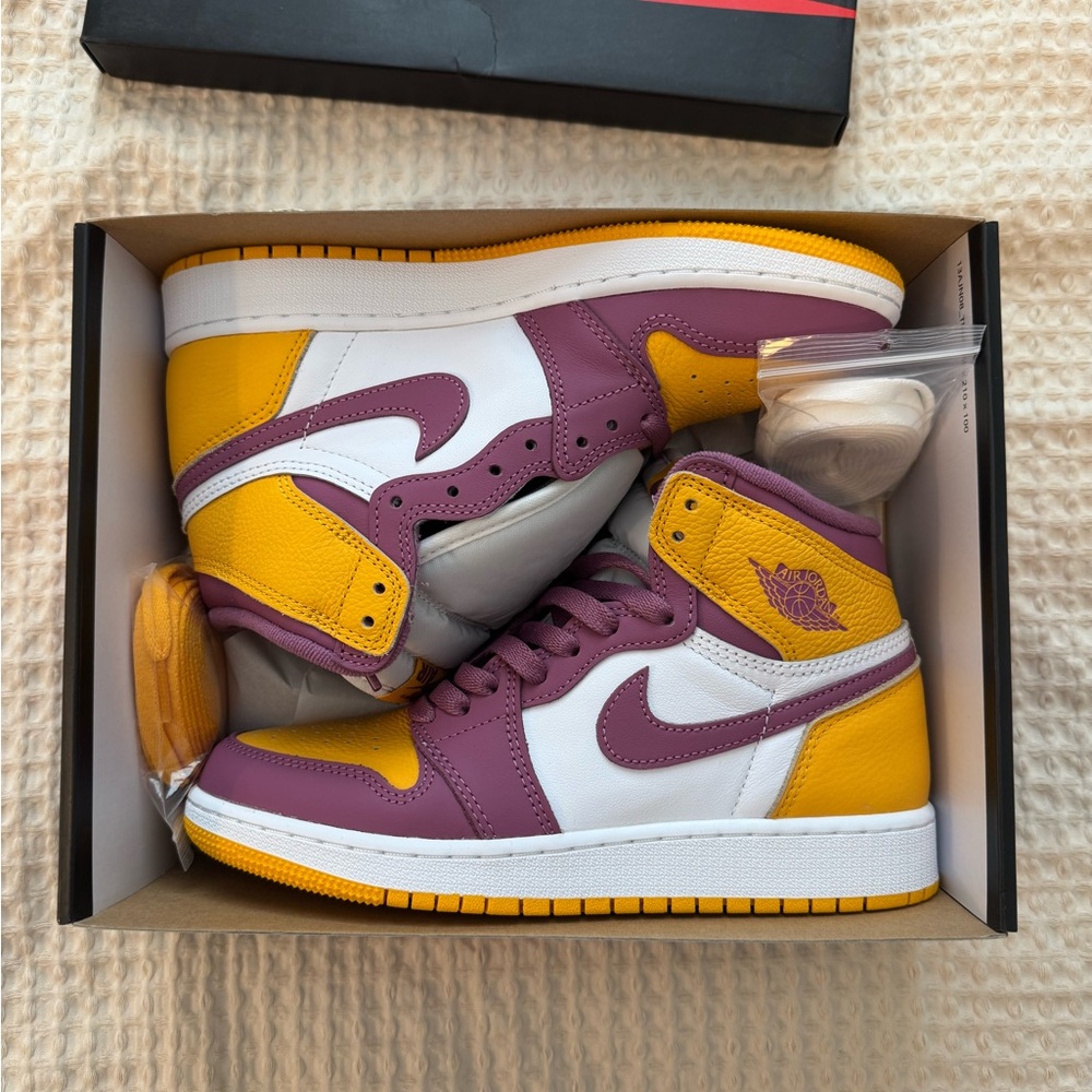 Nike Air Jordan 1 High Tops - Purple, Yellow, and White